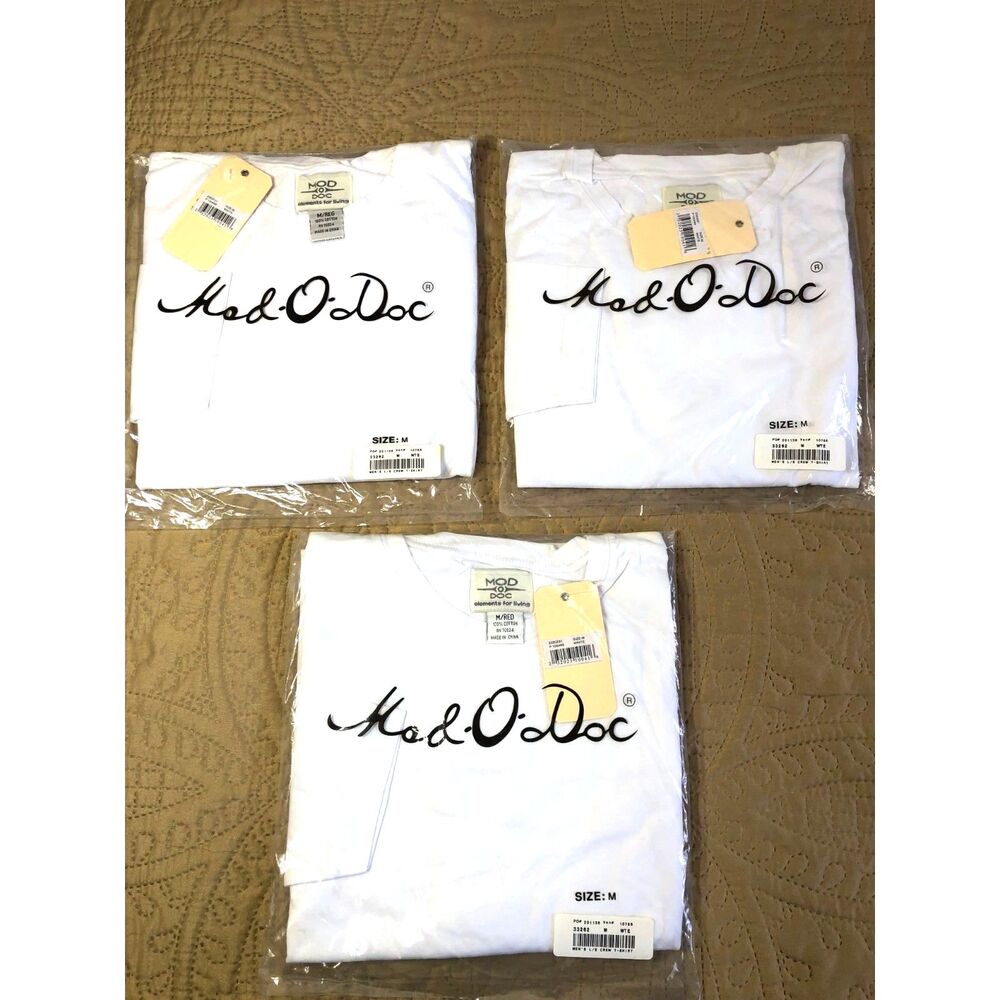 Mod-O-Doc Men Size Medium White Crew Neck T-Shirt Short Sleeve Cotton NWT New M